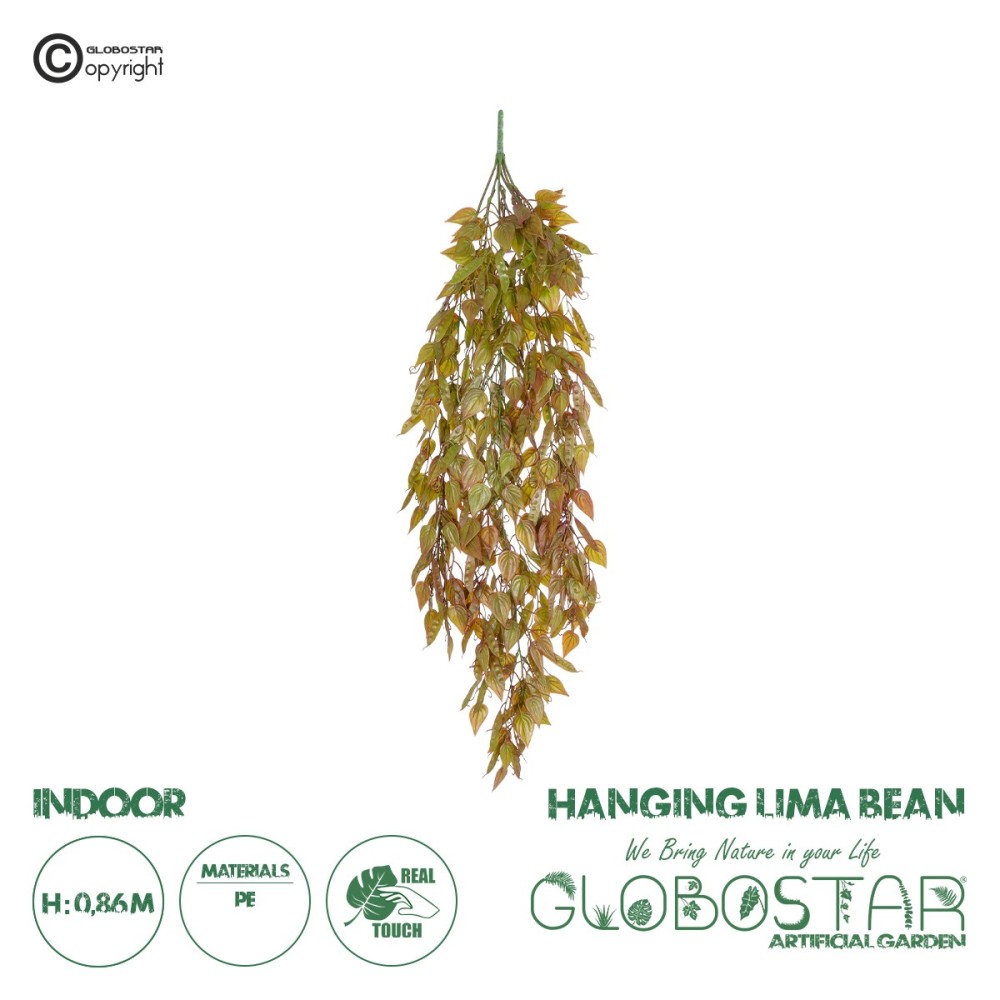 GloboStar® Artificial Garden HANGING LIMA BEAN 20844 Τεχνητό Διακοσμητικό Κρεμαστό Φυτό Φασόλι Λίμα Μ29 x Π10 x Υ86cm